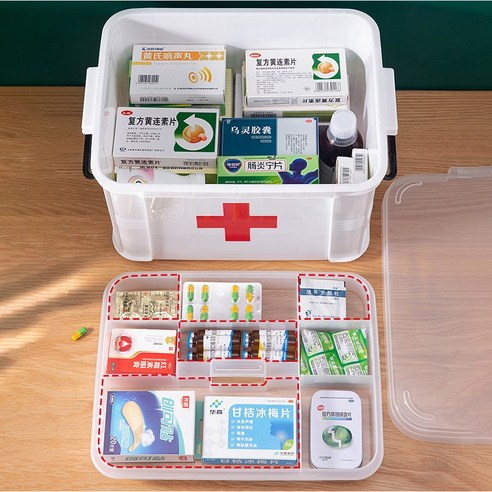필수 의료품과 비상 용품을 한꺼번에 보관할 수 있는 가정용 구급함