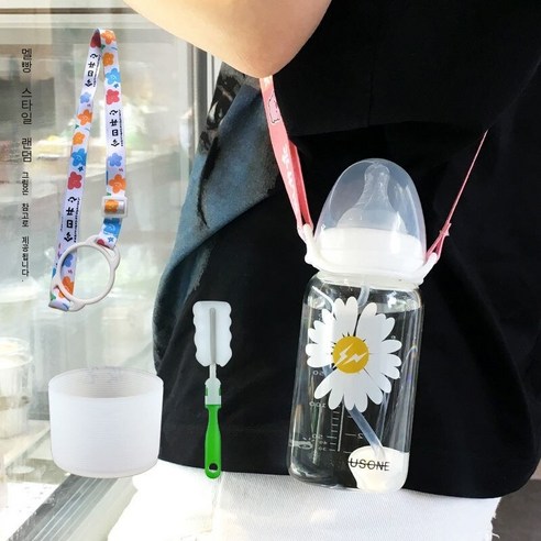 한국어 스타일 귀여운 컵 졸업 짚 성인 크리 에이 티브 유리 컵 여학생 젖꼭지 컵 휴대용 컵, 330ml번개꽃스케일240_옵션2