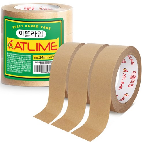 아뜰라임 크라프트 찢어쓰는 종이 박스 테이프 24mm x 50m, 6개