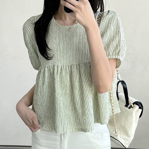 러브레터 여름 퍼프 셔링 크롭 반팔 블라우스