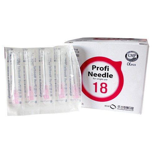 일회용 주사 바늘 신창 Needle 18G 100개입 니들 멸균 주사침, 1세트