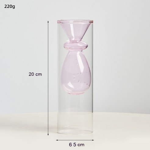 MEIISEO가정용 북유럽 스타일 투명 유리꽃병 수경 유리화병 꽃병 도자기 화병, Pink-20cm