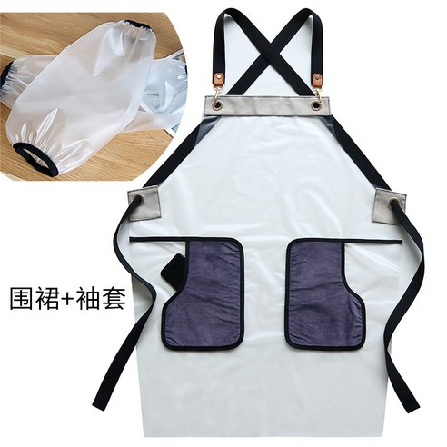 닦을 수 있는 앞치마 주방 가정용 요리 덮개 식당 네일 미용실 작업복 프린트, 화이트+슬리브