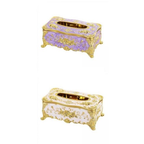 2x 화려한 유럽 티슈 박스 커버 보관 종이 케이스 자동차 홀더 장식, 설명한대로, 23x13x9.3cm, 플라스틱
