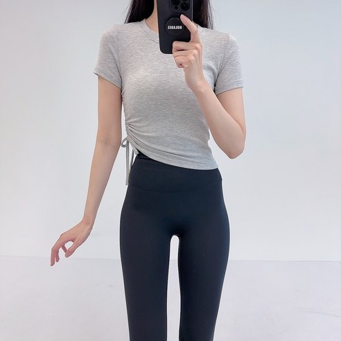 로라벨 퐁키 필라테스복 여성 요가복 필라테스 요가 상의 옷 커버업 운동복 탑 반팔 크롭