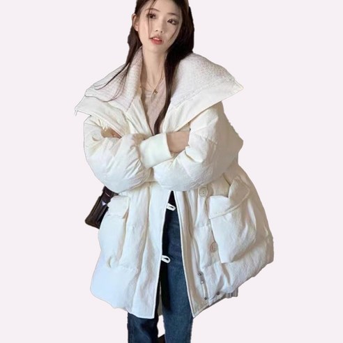 패딩 여성 루즈핏 스웨이드 빅 터틀넥 겨울 도톰 패딩 코트