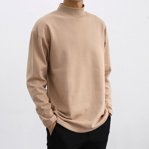 더베이직샵 목 조이지 않는 기모 세미오버 특양면 무지 긴팔 모크넥 반폴라 티셔츠 5컬러