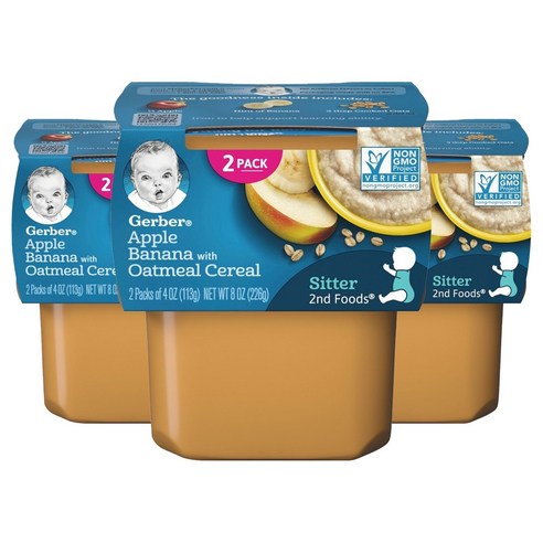 거버 어린이 액상 식품 113g 2개입, 혼합 과일 위드 오트밀(Blended Fruits With Oatmeal), 226g, 3개