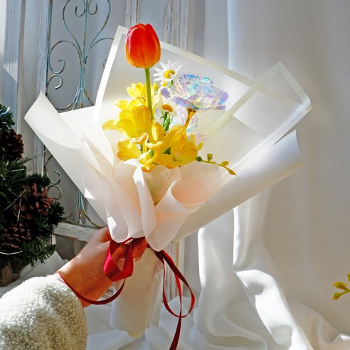 특별한 날 홀로그램 오로라 장미 프리지아 망고 튤립 LED 졸업 입학 생일 축하꽃다발