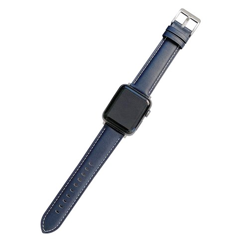 라라티와이 애플워치 호환 가죽 스트랩, 다크블루-실버버클, 38/40/41mm