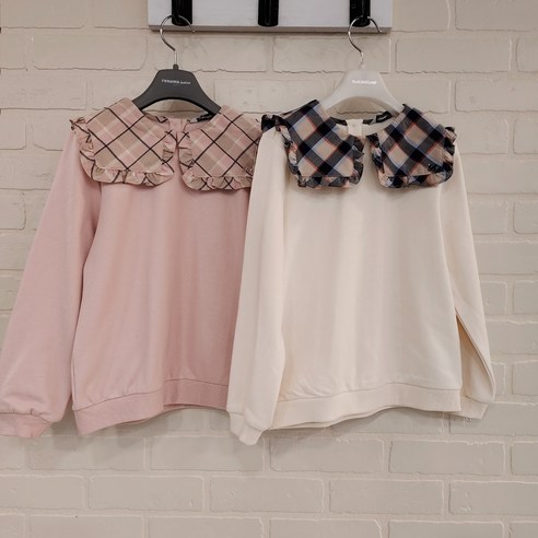 [레노마키즈] 봄 가을 여아 체크 빅 카라 맨투맨티 R2312T163