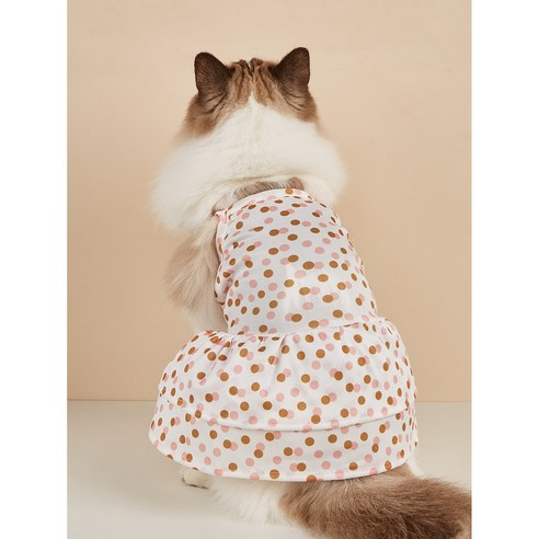 봄여름가을 얇은 강아지 스커트 소형 반려동물 통기 편한 고양이 스커트, 황백도트