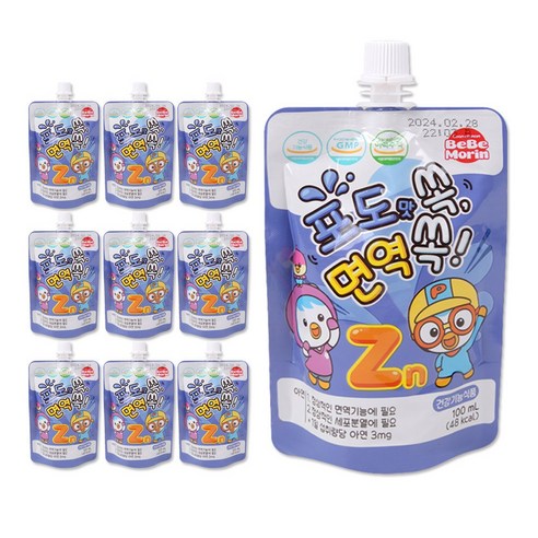 해호 뽀로로 면역쏙 음료수 100ml 포도맛, 10개