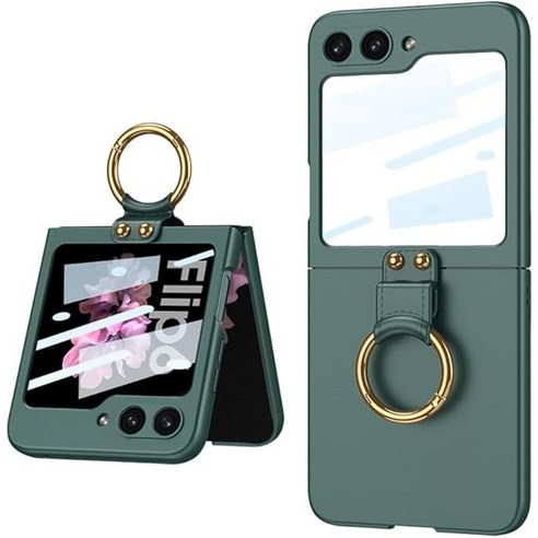 적용 삼성 갤럭시 Z 플립6 초박형 하드 PC 휴대폰 케이스, 링 거치대 및 서브화면 보호필름 포함