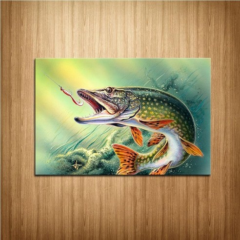 (프레임 없음) 낚시 갈고리 파이크 물고기 녹색 벽 예술 HD 인쇄 캔버스 회화 포스터 홈 장식
