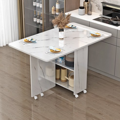 아일랜드 접이식 식탁 테이블 인조대리석 슬림형 얇은, 100x50x77흑호(업그레이드백색바퀴)