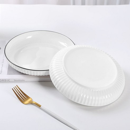 접시 도자기 대량 도매 일식 깊은 접시 요리 접시 창의 요리 접시 망 간략 가정용 접시 두꺼운 아침 접시, 7인치 딥 디스크 - 10매 장착, 일본식 산전