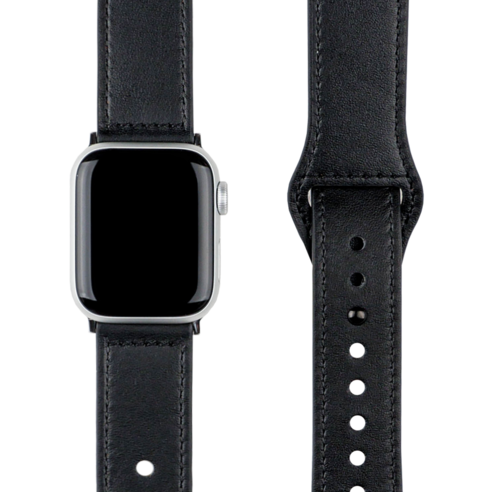 모할랩 애플워치 호환 가죽 단추 스트랩 + 보호필름, 01블랙, 46mm