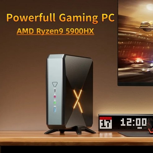 미니 PC 초소형 가정용 휴대용 게임 AMD Ryzen9 5900HX Radeon 그래픽 윈도우 11 프로 2DDR4 M.2 NVMe SSD 2.5G LAN Wifi6E 소, 없음, 21.64G DDR4 2TB NVME - Ryzen 9