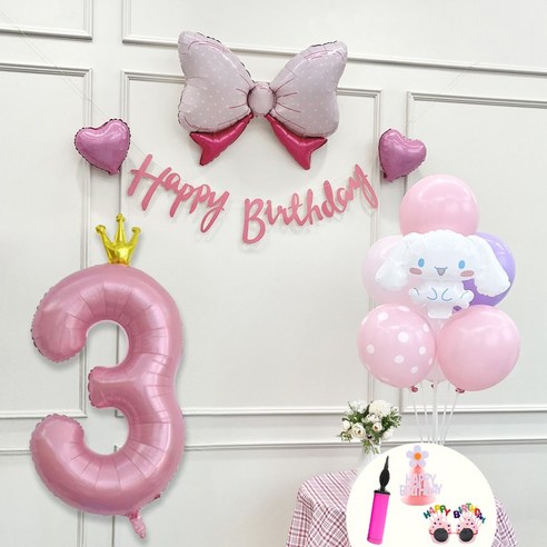 연지마켓 쿠로미 마이멜로디 키티 시나모롤 산리오 생일풍선 파티세트, 시나모롤 핑크세트3