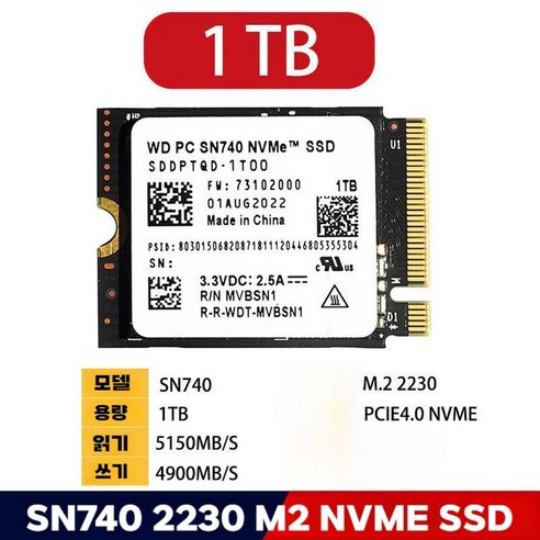 스팀덱SSD 삼성 2230 SSD 1TB 교체용 호환 항공배송 노트북 카메라 SN740 M2 NVME, 삼성 PM991A 1TB + 항공배송