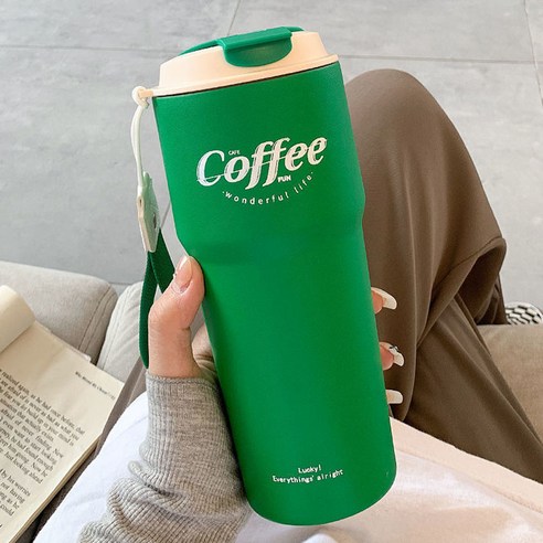 커피 텀블러 야외 휴대용 스포츠 물컵 사무실 보냉 보온병, 그린