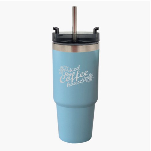 에코 스텐 빨대 텀블러 대용량 보온보냉 텀블러 차량 캠핑 보온병, 900ml, 블루, 1개