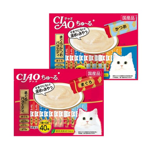 챠오 츄르 이나바 버라이어티 고양이 짜먹는 간식 40P, 560g, 2개, 참치 버라이어티+가다랑어 버라이어티