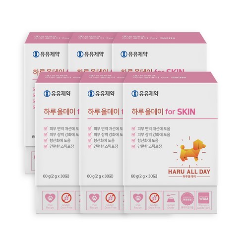 유유제약 하루올데이 for SKIN 강아지 피부 피모 반려견 영양제 습진 모질 발바닥사탕 카제로템, 6개, 피부/피모