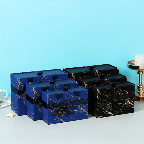 절묘 비즈니스 셔츠 물 컵 선물 보관 선물 상자 석 패턴 꺼내기 선물 상자 세 조각 휴대용 상자, 2색 혼합 배치 대·중·소 2종 세트, MS9331-15