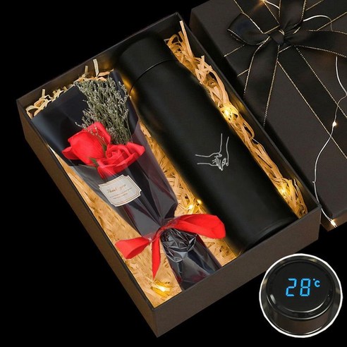 Fuhe 모절 선물 실용 드리다 엄마 생일 선물 아내 여 친구 텀블러 선생님 어른 카네이션 블랙 선물 상자 - 빨간 장미 + 부성애 산 텀블러, 블랙선물세트-레드장미+평생텀블러