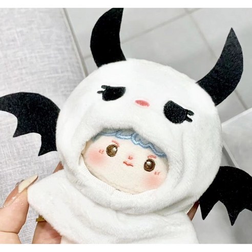 모카돌 10cm 솜인형 꼬마악마 후드 망토 무속성인형 솜뭉치 아이돌인형 솜깅이, 화이트 꼬마악마