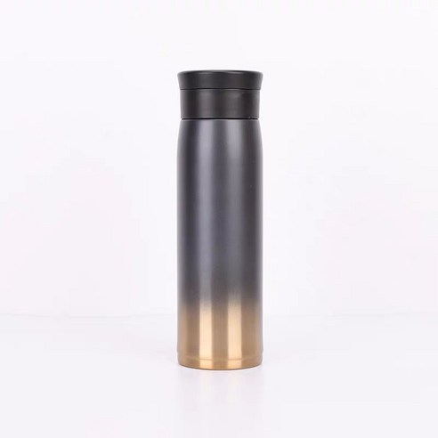 그라디언트 스테인리스 보온병 컵 물 컵 휴대용 짚 주전자, 그라데이션 블랙, 500ml