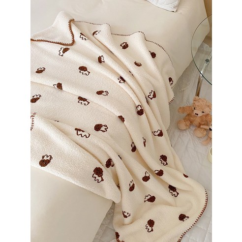 smy곰 만화 담요 두꺼운 겨울 싱글 담요 에어컨 담요 소파 담요 따뜻한 침대 매트리스, smy화이트, 65*120Cm