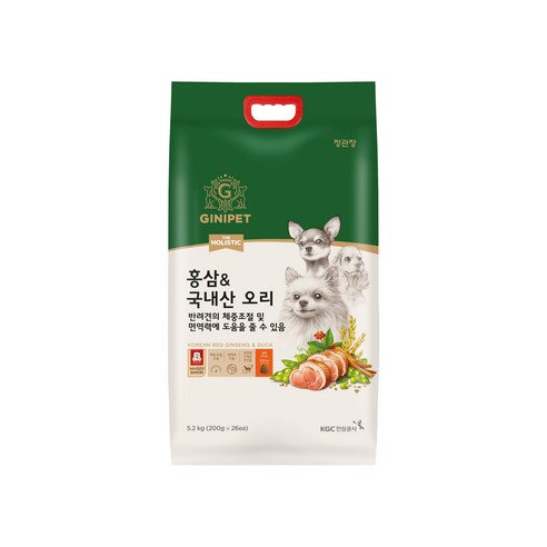   지니펫 더 홀리스틱 홍삼&국내산 오리 강아지사료, 1개, 5.2kg