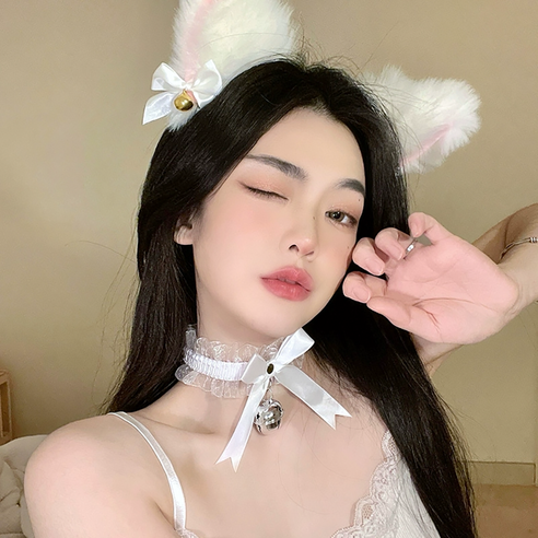 와이비비 고양이 머리띠 초커 세트