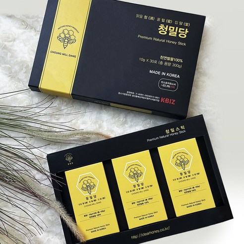 청밀당 꿀 스틱 선물 박스 세트 국내산 아카시아 자연 벌꿀 100%, 30개, 10g