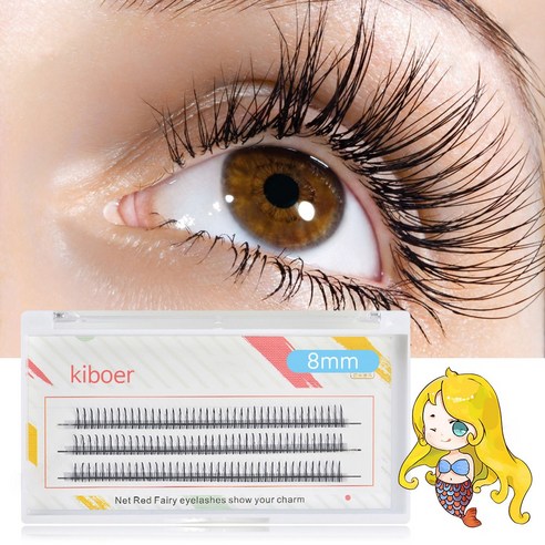 Kiboer 포이트 속눈썹 인조 자연스러운 걸그룹 타입 삼각형 디테일, 1개, 블랙 8mm*3