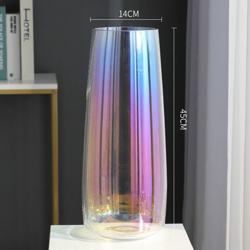 DFMEI 특별한 풍부한 대나무 유리 꽃병 투명한 물 꽃 꽃꽂이 거실 착륙 오로라 다채로운 대나무 먹이를 큰 착륙, DFMEI45Cm오로라컬러, 기이 한