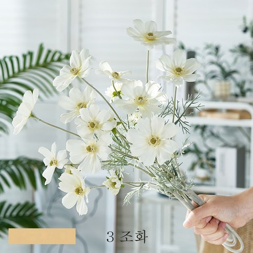 DFMEI 북유럽 빛 고급 샴페인 황금 유리 특수 모양의 꽃병 꽃꽂이 수성 모델 룸 거실 테이블 장식 장식품, 페르시아 국화 인공 꽃 (세) 화이트, 중간