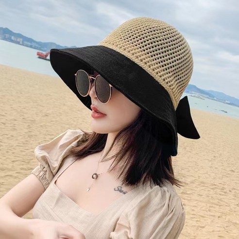 DFMEI 여름햇살캡 NEW 여름햇살캡 비치비니 챙자외선차단모자, DFMEI 블랙