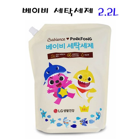 베비언스 핑크퐁 베이비 안심 세탁세제 리필 2200ml, 4개