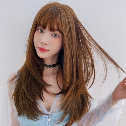 하이유니 레이어드 C컬 펌 롱 헤어 통가발 가발 65cm + 가발망 + 거치대 세트, 허니브라운