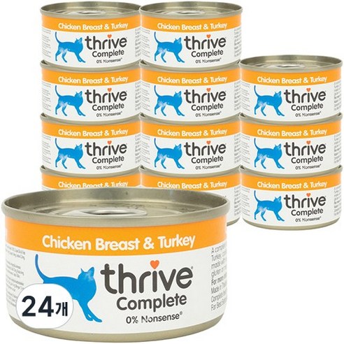 쓰라이브 컴플리트 그레인프리 고양이 주식캔, 닭+칠면조, 75g, 24개