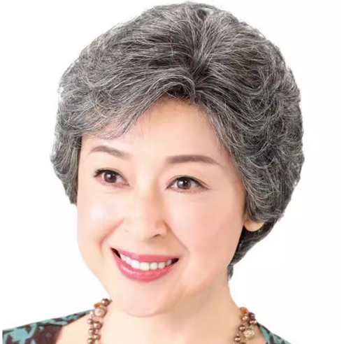 할머니 가발 중년 여자 가발 여자 자연스러운 노인 단발 진짜 곱슬머리 연기 부인 시어머니 헤어커버, 5블랙5화이트고온사송모망빗 * 1개, 1개
