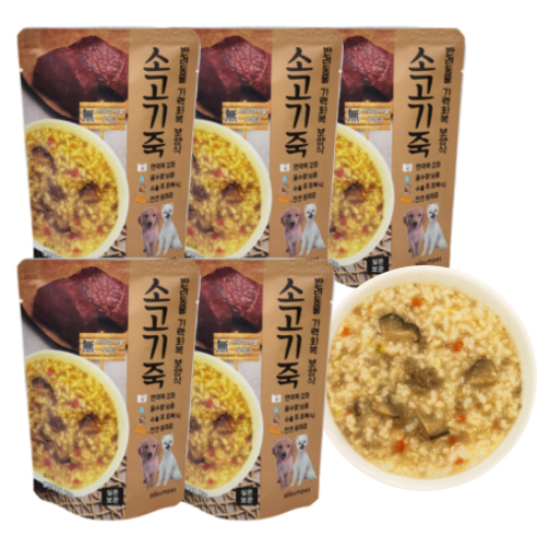 미음펫 반려동물 기력회복 보양식 파우치, 5개, 소고기죽