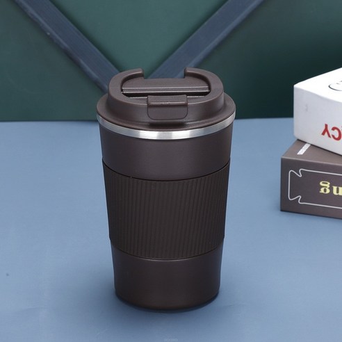 ROGBID스테인레스 스틸 보온병 컵 커피 컵 자동차 야외 물 컵, 380ml, 커피 색
