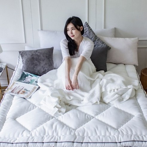 슬리안 시원한 여름 쿨 냉감 요 솜 토퍼 매트리스 침대 뱀부 시어서커 캠핑 차박 알러지케어, 화이트