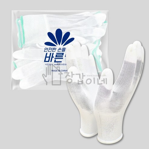 장갑이네 바른 PU 손끝 탑 폴리 코팅 장갑 10켤레, 1개, 탑 백색L 10켤레