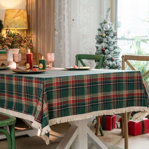   업투유 크리스마스 레이스 식탁보 홈파티 캠핑 테이블보, 6인(200 x 140 cm)